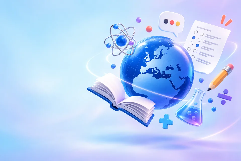 Globe, book and study symbols